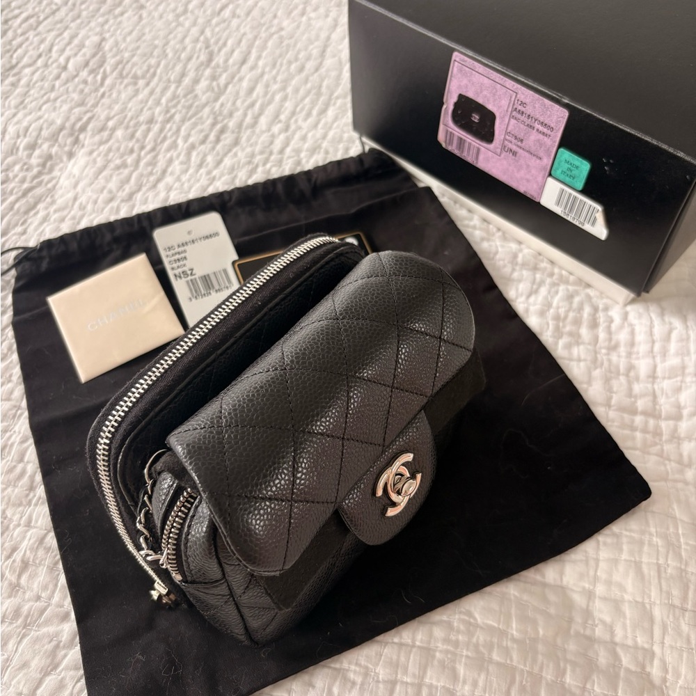 Chanel Black Caviar Mini Flap Wallet on Chain Crossbody SHW - Picture 2 of 14